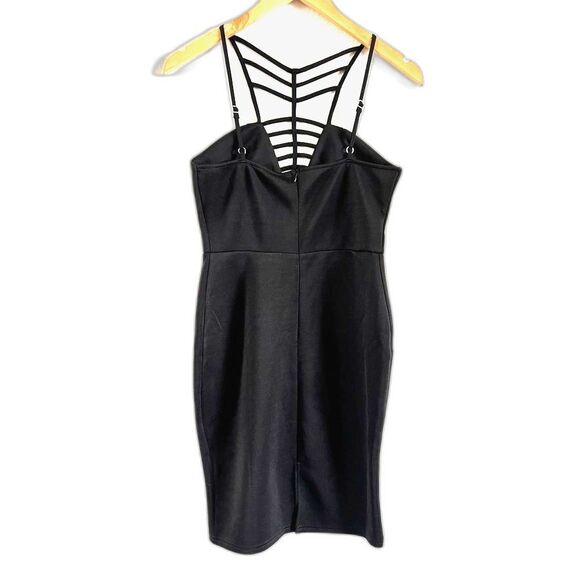 Mini Dress Club L V Neck Cage Detail Black Size 6 - Picture 4 of 7